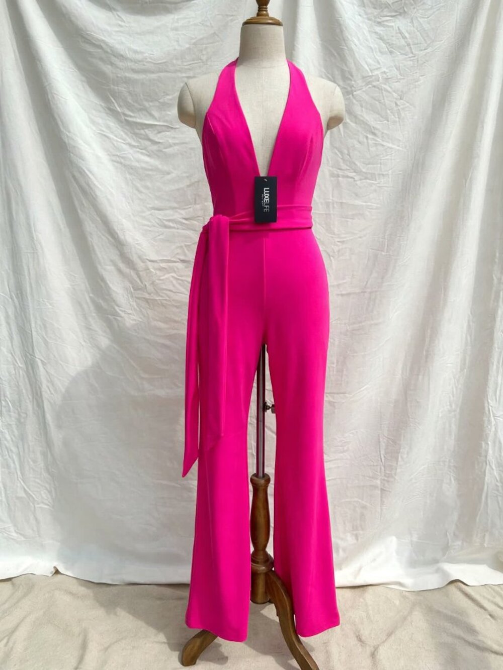 Dress Day Halter Jumpsuit Size S Hot Pink Wide Leg Tie Waist New With Tags